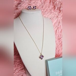 Gold and Pink Leopard Pendant Necklace